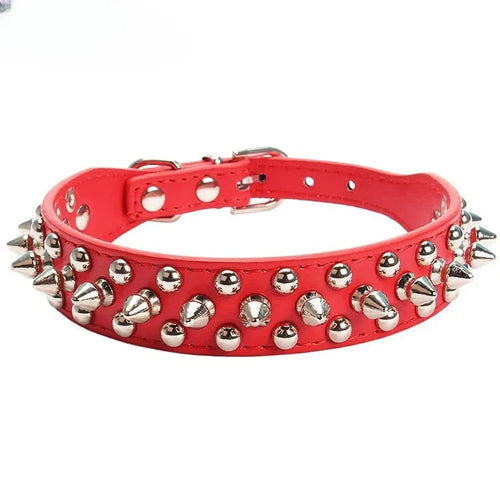 Adjustable Leather Pet Dog collar Neck Strap Supplies PU Leather Punk