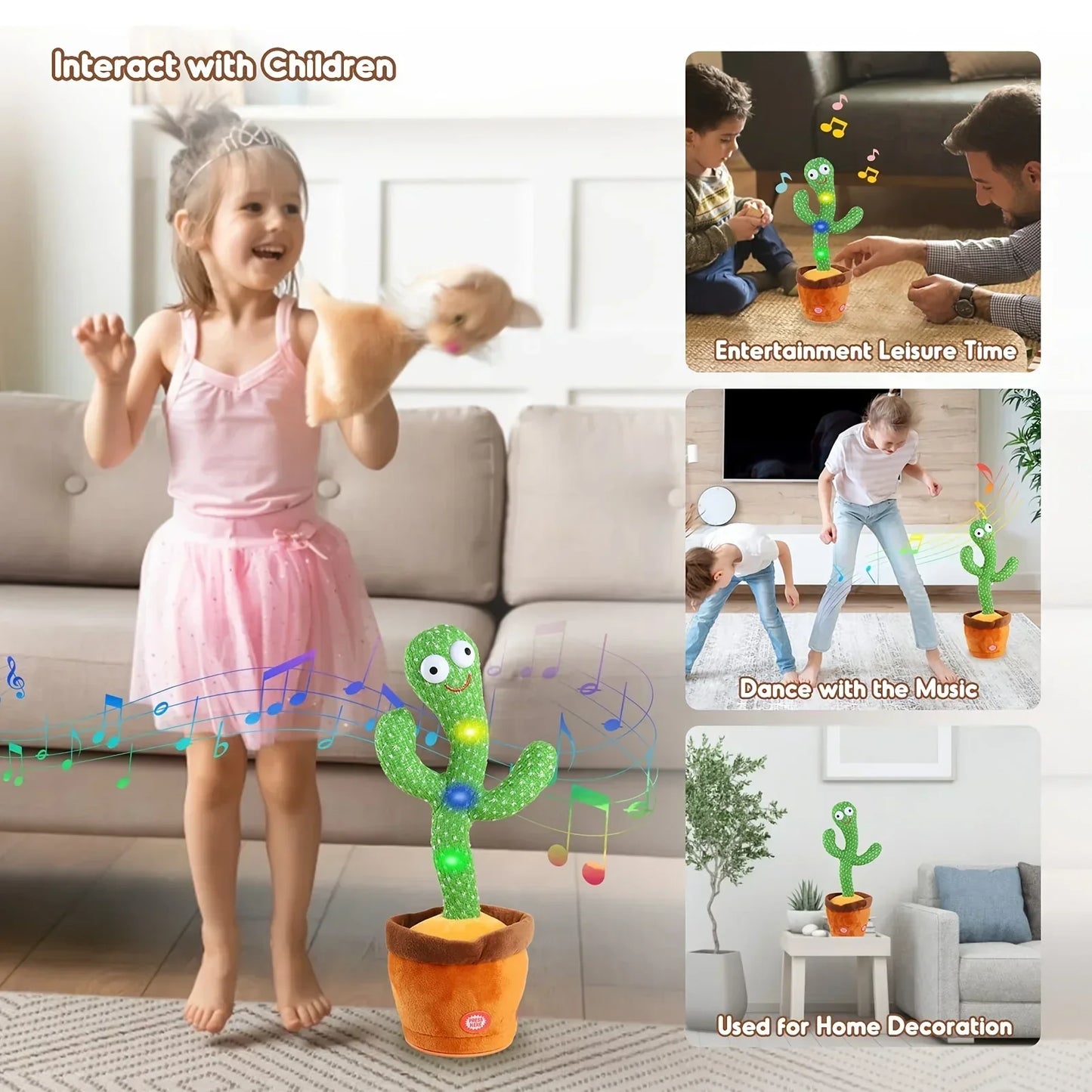 A talking cactus toy that can be charged, recorded, and repeated.