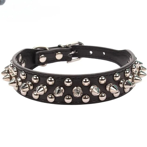 Adjustable Leather Pet Dog collar Neck Strap Supplies PU Leather Punk