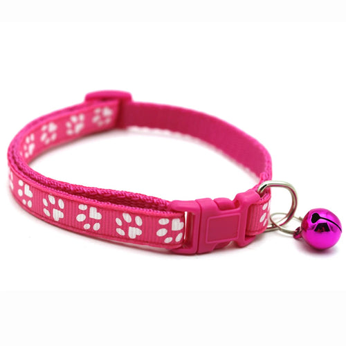 1pc Colorful Bells Cat Collar with Cute Paw Print Adjustable Puppy
