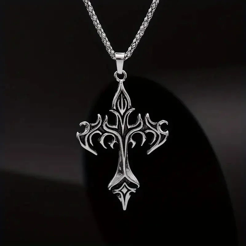 Stainless Steel Necklace Flame Retro Cross Titanium Steel Casting Men