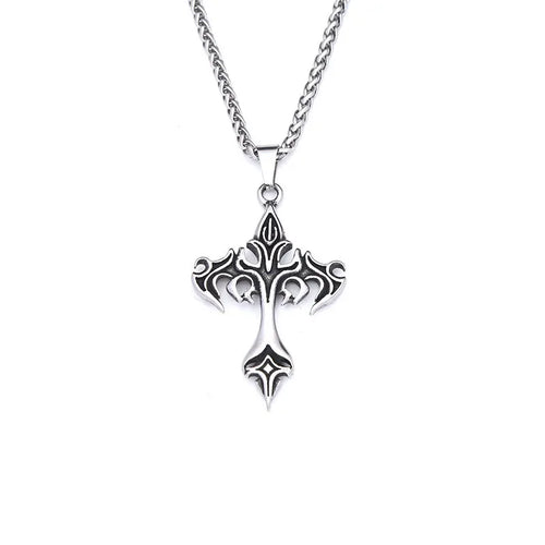 Stainless Steel Necklace Flame Retro Cross Titanium Steel Casting Men