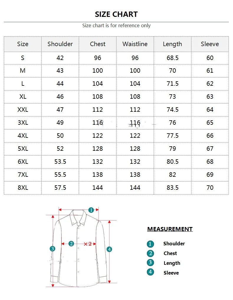 New Plus Size 6XL 7XL 8XL Men Solid Color Business Shirt Fashion