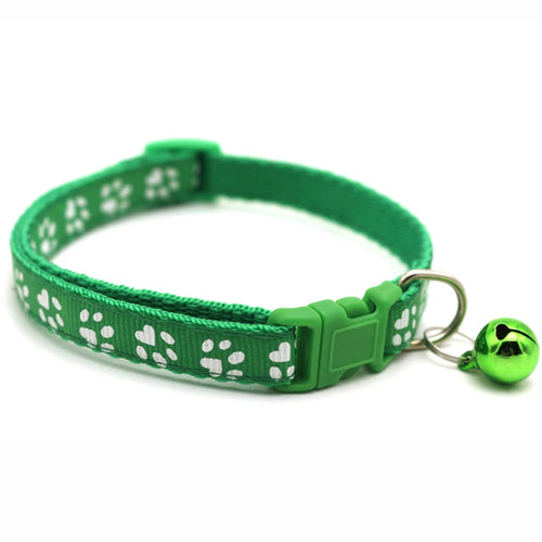 1pc Colorful Bells Cat Collar with Cute Paw Print Adjustable Puppy
