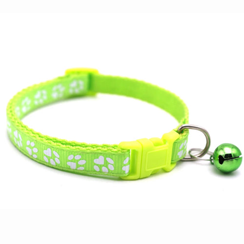 1pc Colorful Bells Cat Collar with Cute Paw Print Adjustable Puppy