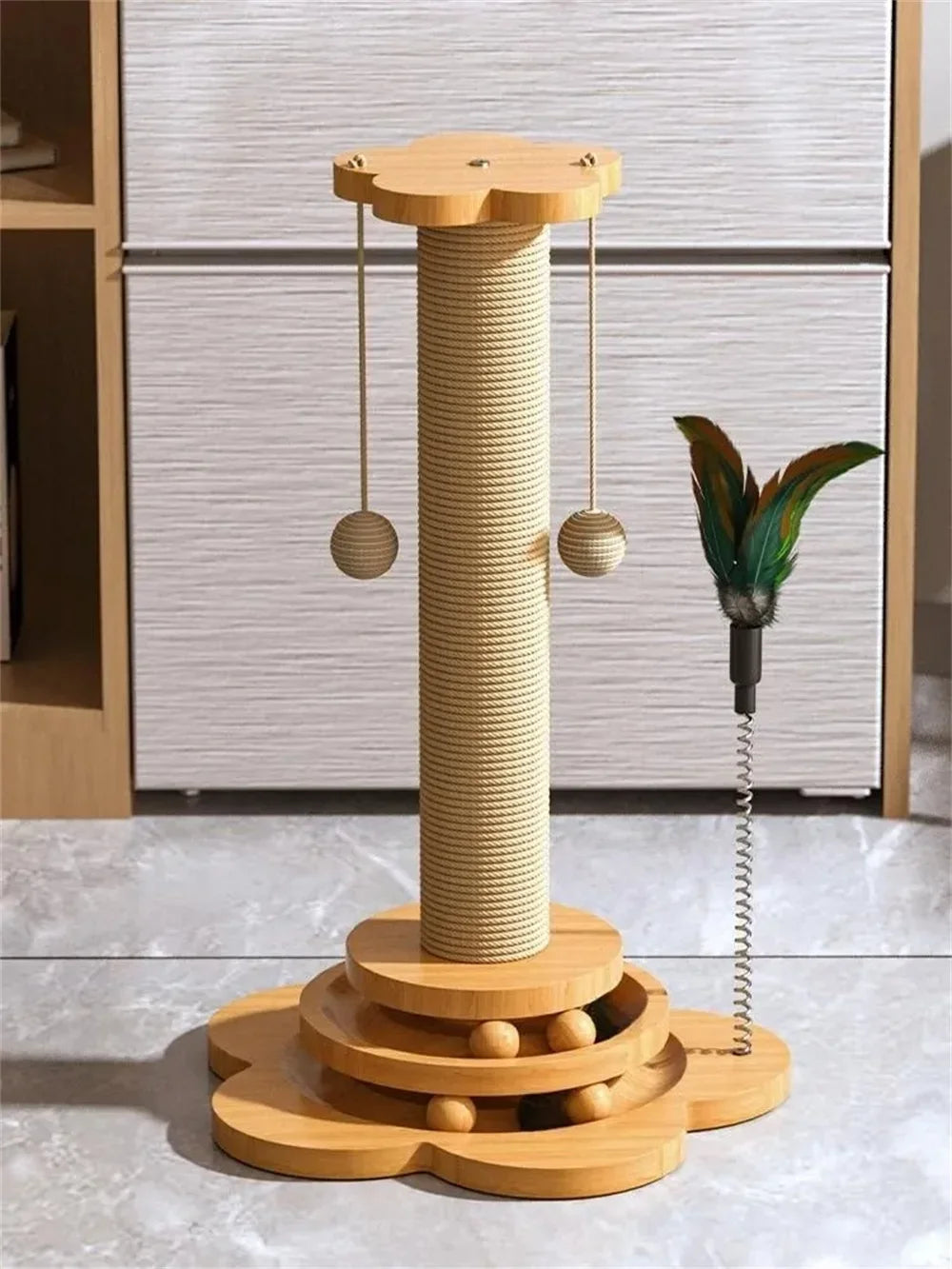 Pet Cat Toy Solid Wood Cat Turntable Funny Cat Stick Balls Durable