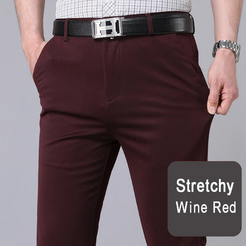 Male Pants Stretch Solid Black Smart Casual Men's Trousers Office
