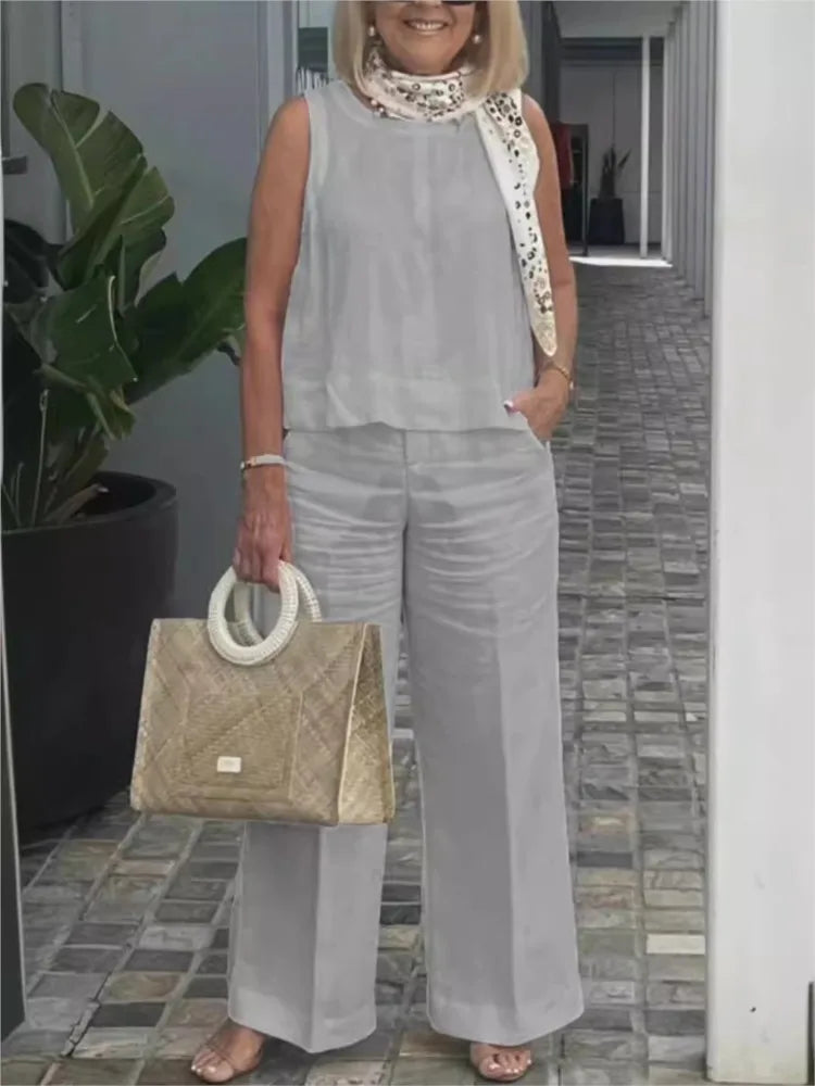 Conjuntos Para Mujeres 2 Piezas Outfit Linen Cotton Clothing Loose