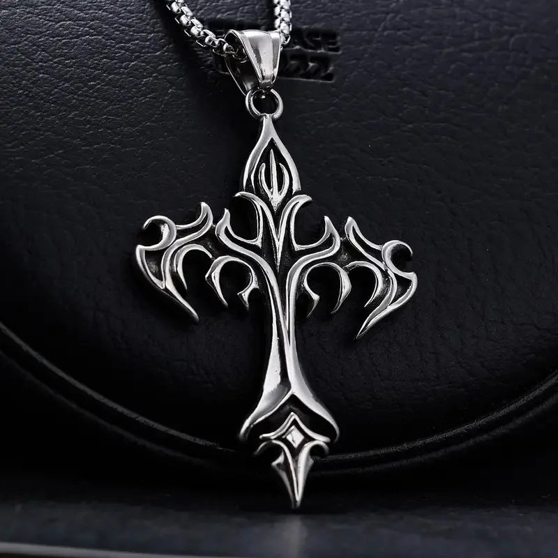 Stainless Steel Necklace Flame Retro Cross Titanium Steel Casting Men