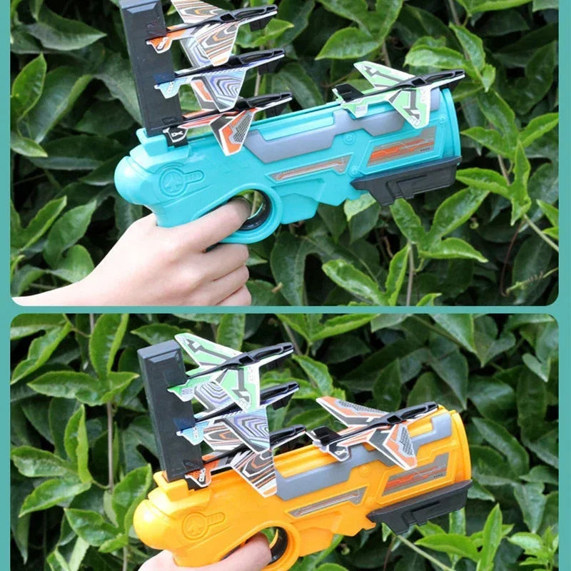 HOT!Airplane Launcher Bubble Catapult With 6 Small Plane Toy Funny
