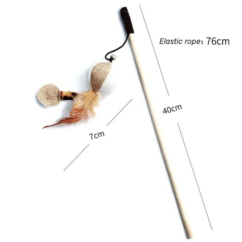 1PC Teaser Feather Toys Kitten Funny Colorful Rod Cat Wand Toys Wood