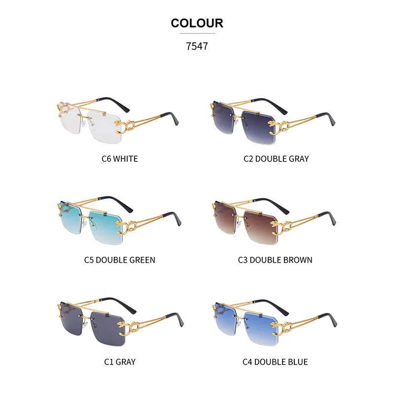 Fashion Metal Leopard Rimless Sunglasses Double Bridges Gradient Ocean