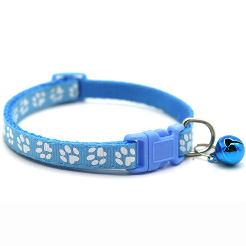 1pc Colorful Bells Cat Collar with Cute Paw Print Adjustable Puppy