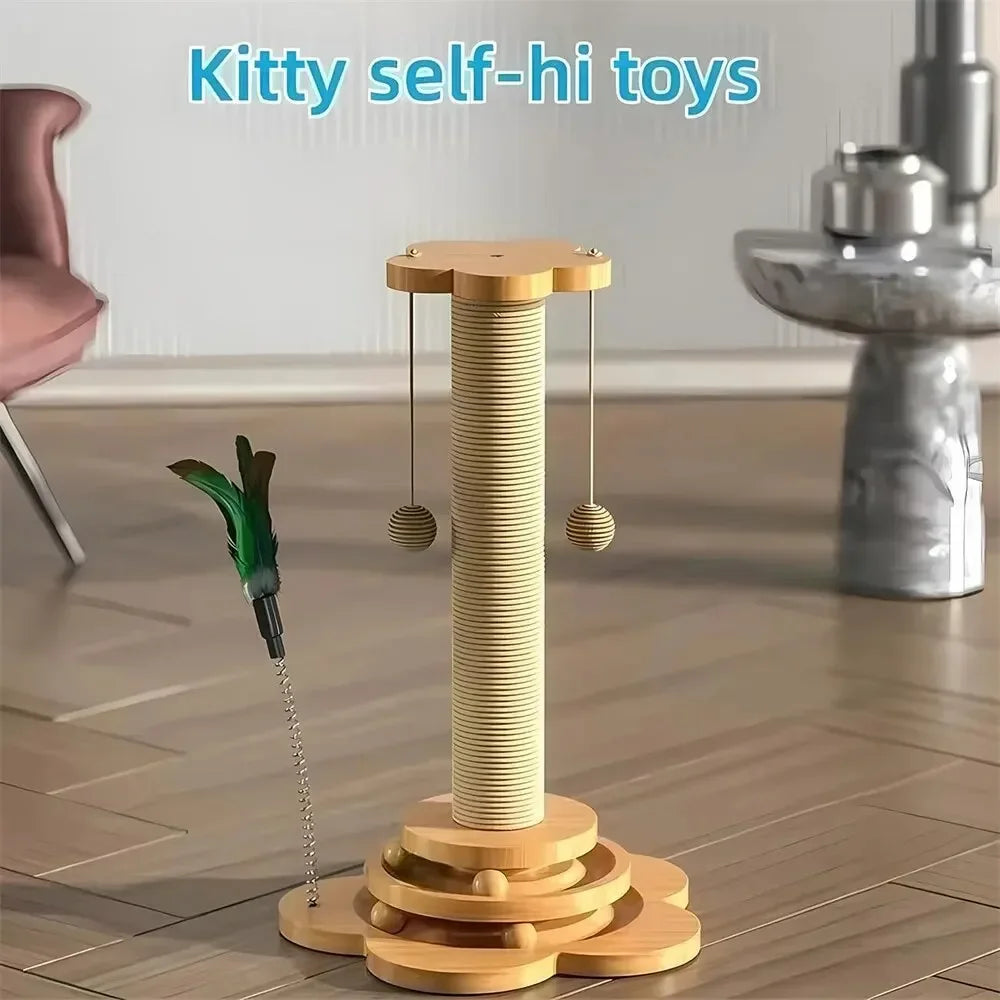 Pet Cat Toy Solid Wood Cat Turntable Funny Cat Stick Balls Durable