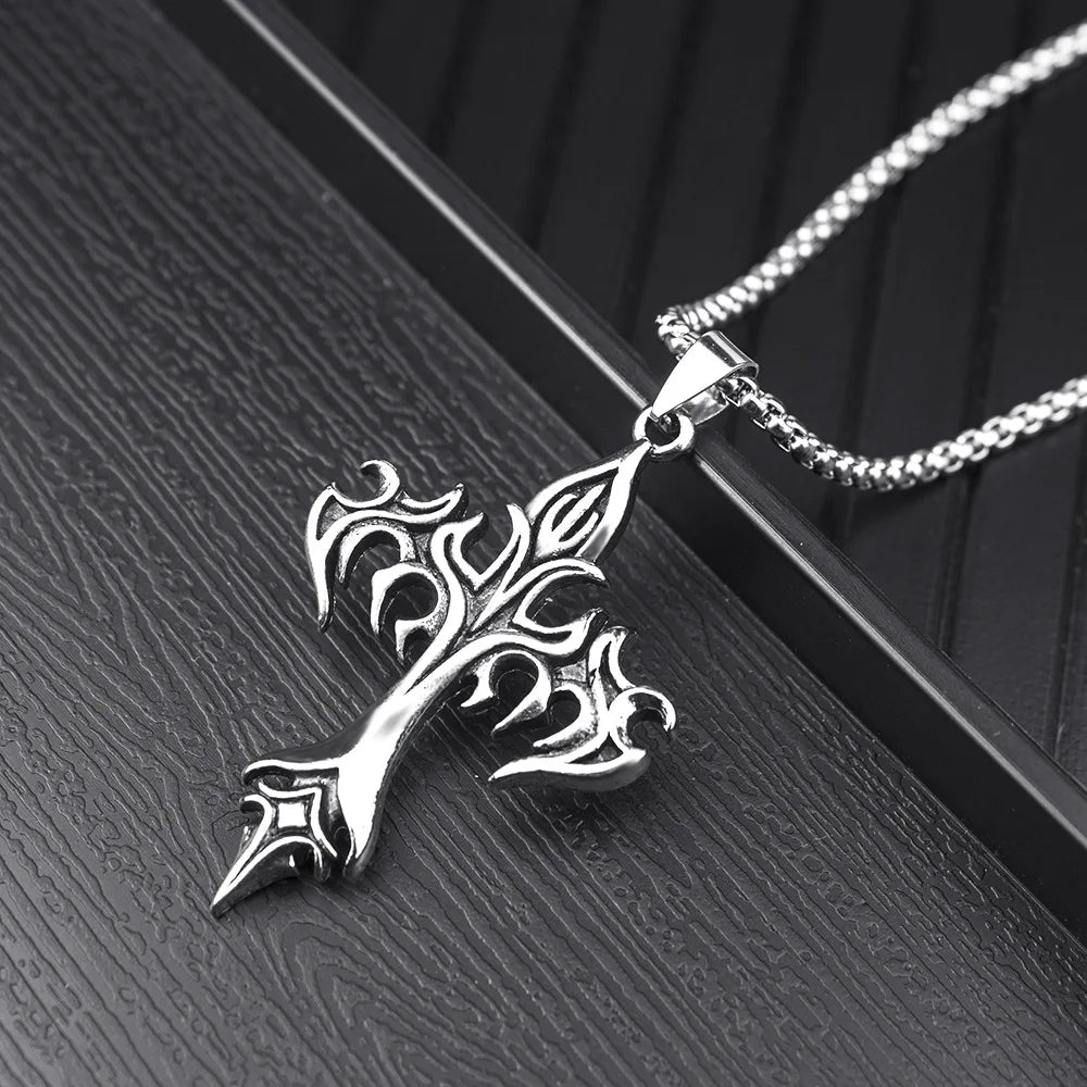 ZAKOL Hip Hop Cross Pendant Necklace Unique Design Stainless Steel