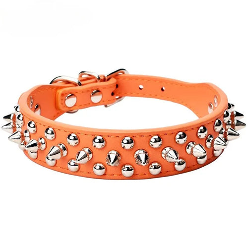 Adjustable Leather Pet Dog collar Neck Strap Supplies PU Leather Punk