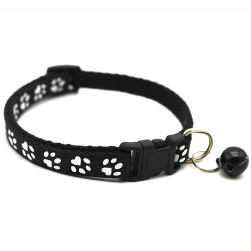 1pc Colorful Bells Cat Collar with Cute Paw Print Adjustable Puppy