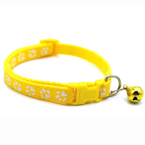 1pc Colorful Bells Cat Collar with Cute Paw Print Adjustable Puppy