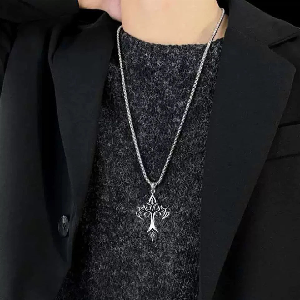 ZAKOL Hip Hop Cross Pendant Necklace Unique Design Stainless Steel