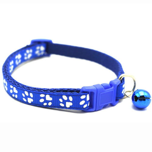 1pc Colorful Bells Cat Collar with Cute Paw Print Adjustable Puppy