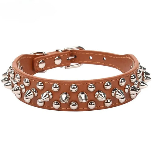 Adjustable Leather Pet Dog collar Neck Strap Supplies PU Leather Punk