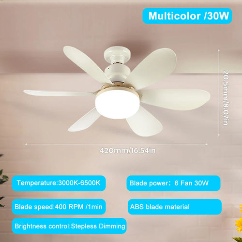 Home E27 Base Ceiling Fan Light with 30W LED Night Lights 3 Adjustable