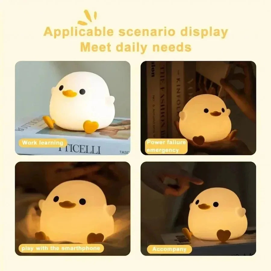 LED Night Light Cute Duck Cartoon Animals Silicone Lamp for Children
