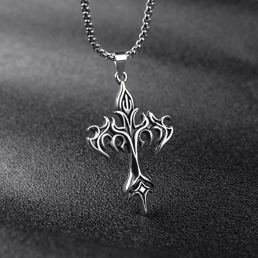 ZAKOL Hip Hop Cross Pendant Necklace Unique Design Stainless Steel