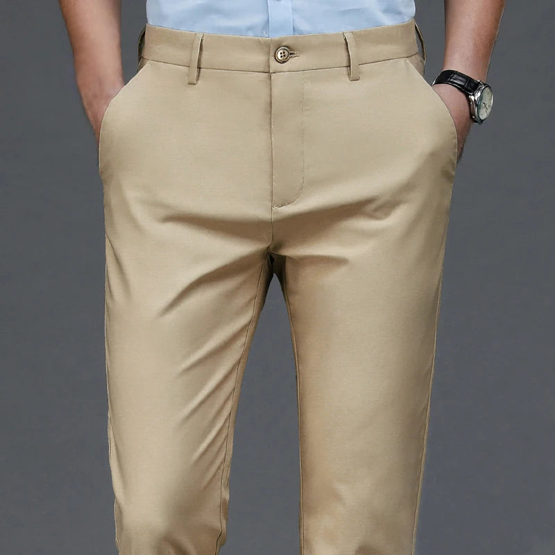 Male Pants Stretch Solid Black Smart Casual Men's Trousers Office
