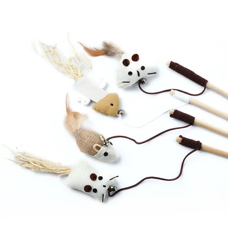 1PC Teaser Feather Toys Kitten Funny Colorful Rod Cat Wand Toys Wood