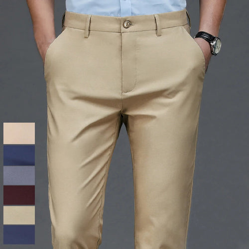 Male Pants Stretch Solid Black Smart Casual Men's Trousers Office