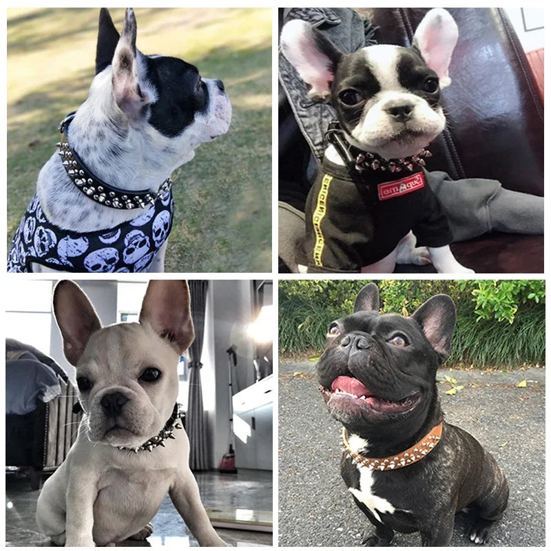 Adjustable Leather Pet Dog collar Neck Strap Supplies PU Leather Punk