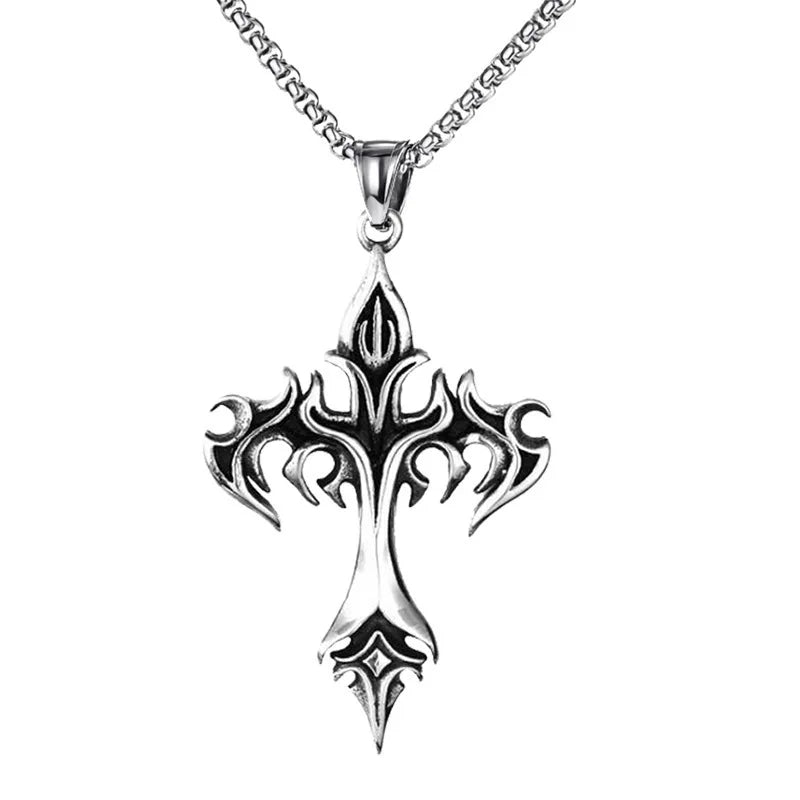 Stainless Steel Necklace Flame Retro Cross Titanium Steel Casting Men