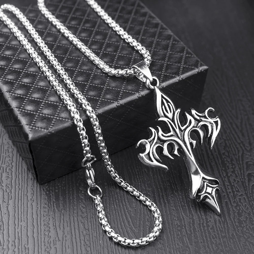 ZAKOL Hip Hop Cross Pendant Necklace Unique Design Stainless Steel