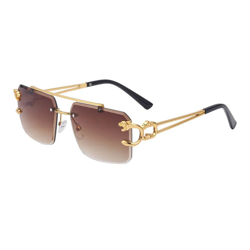 Fashion Metal Leopard Rimless Sunglasses Double Bridges Gradient Ocean