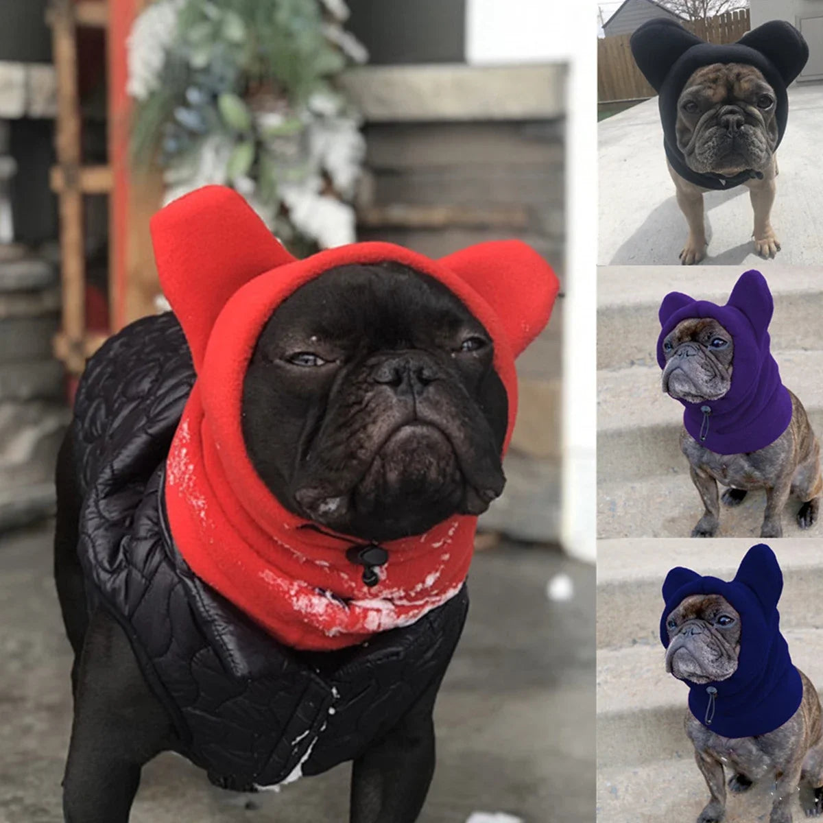 Cute Dog's Fleece Bat Hat Soft Warm Adjustable French Bulldogs Winter