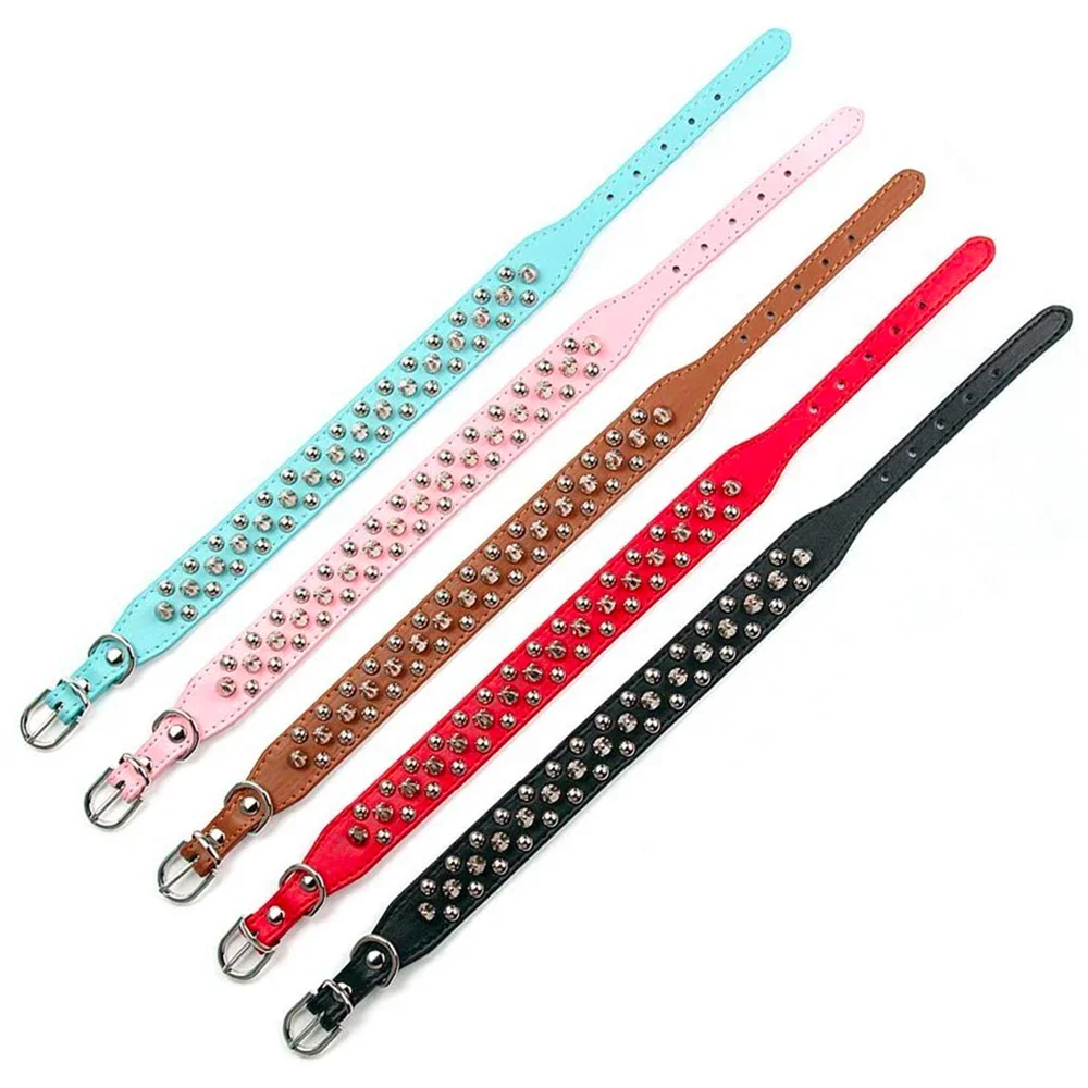 Adjustable Leather Pet Dog collar Neck Strap Supplies PU Leather Punk