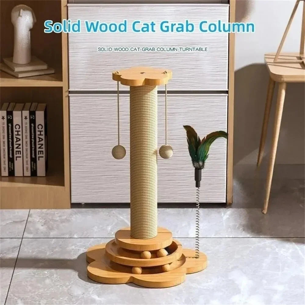 Pet Cat Toy Solid Wood Cat Turntable Funny Cat Stick Balls Durable