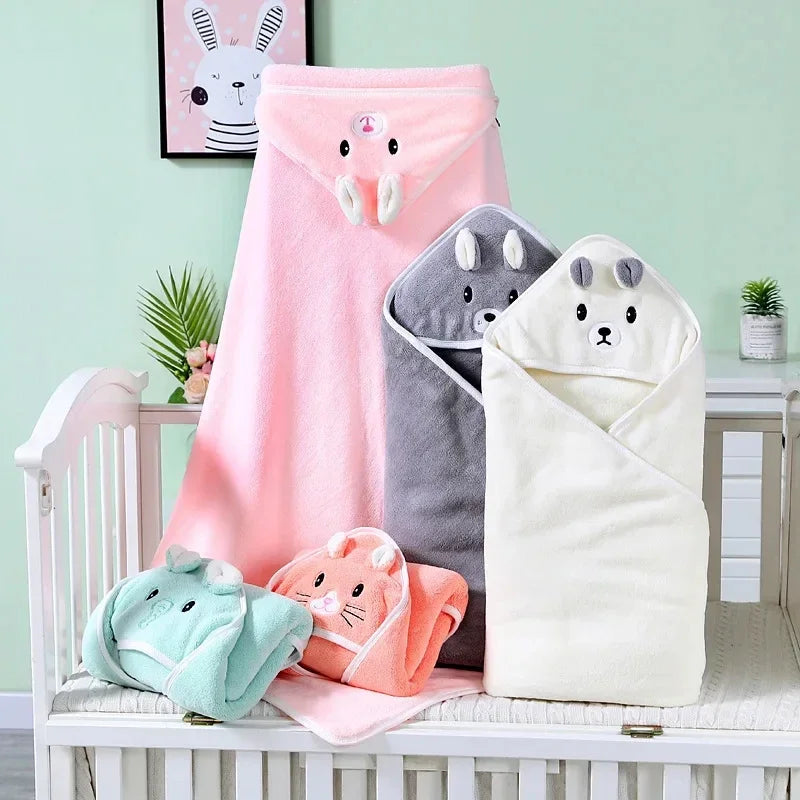 Baby Hooded Bath Towels Cartoon Animal Newborn Soft Towel Blanket