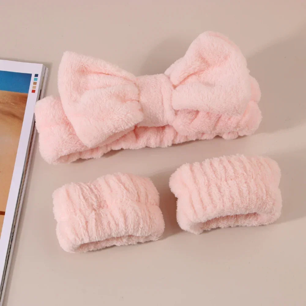 3Pcs Spa Headband Wristband for Washing Face Microfiber Makeup Towel