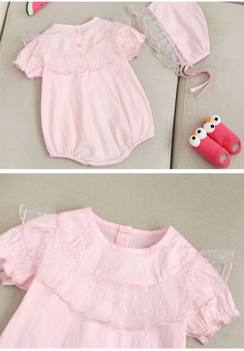 Baby Girl 1pcs Solid Color Polka Dot Graphic Mesh Patchwork Crotch