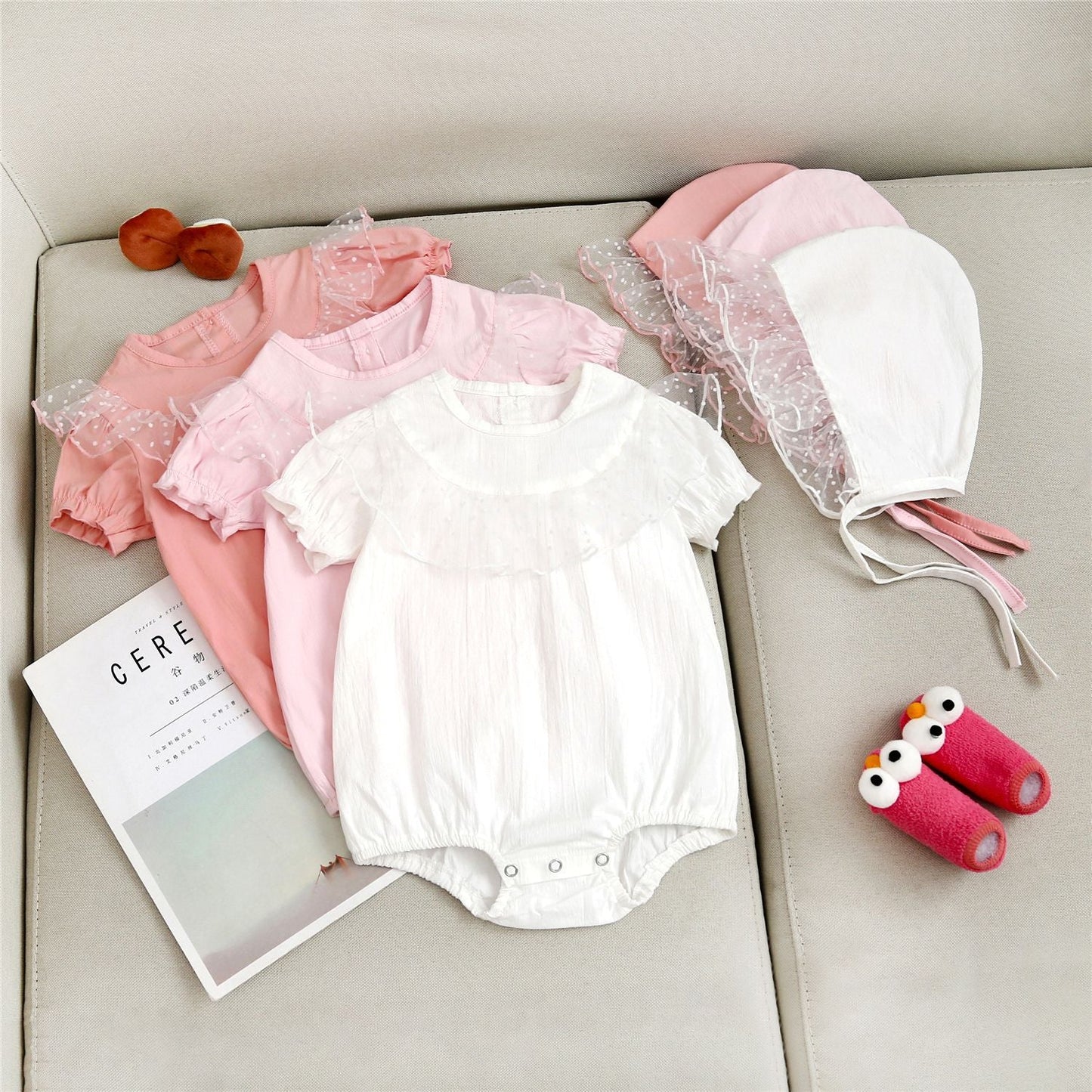 Baby Girl 1pcs Solid Color Polka Dot Graphic Mesh Patchwork Crotch