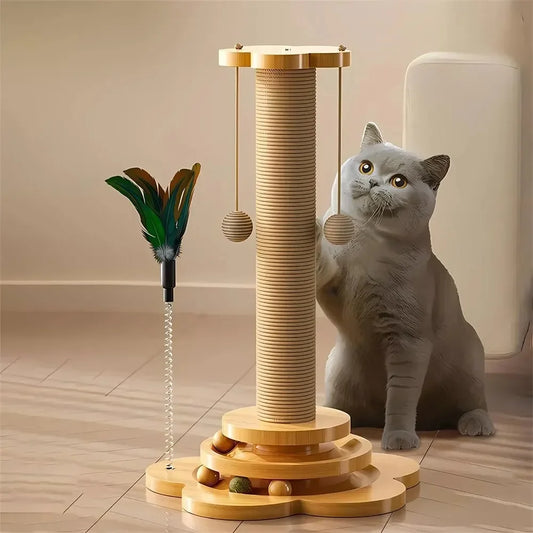 Pet Cat Toy Solid Wood Cat Turntable Funny Cat Stick Balls Durable