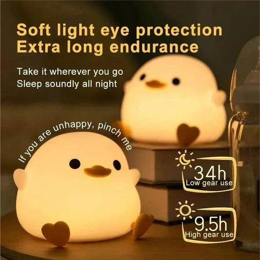 LED Night Light Cute Duck Cartoon Animals Silicone Lamp for Children