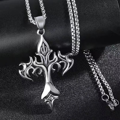Stainless Steel Necklace Flame Retro Cross Titanium Steel Casting Men