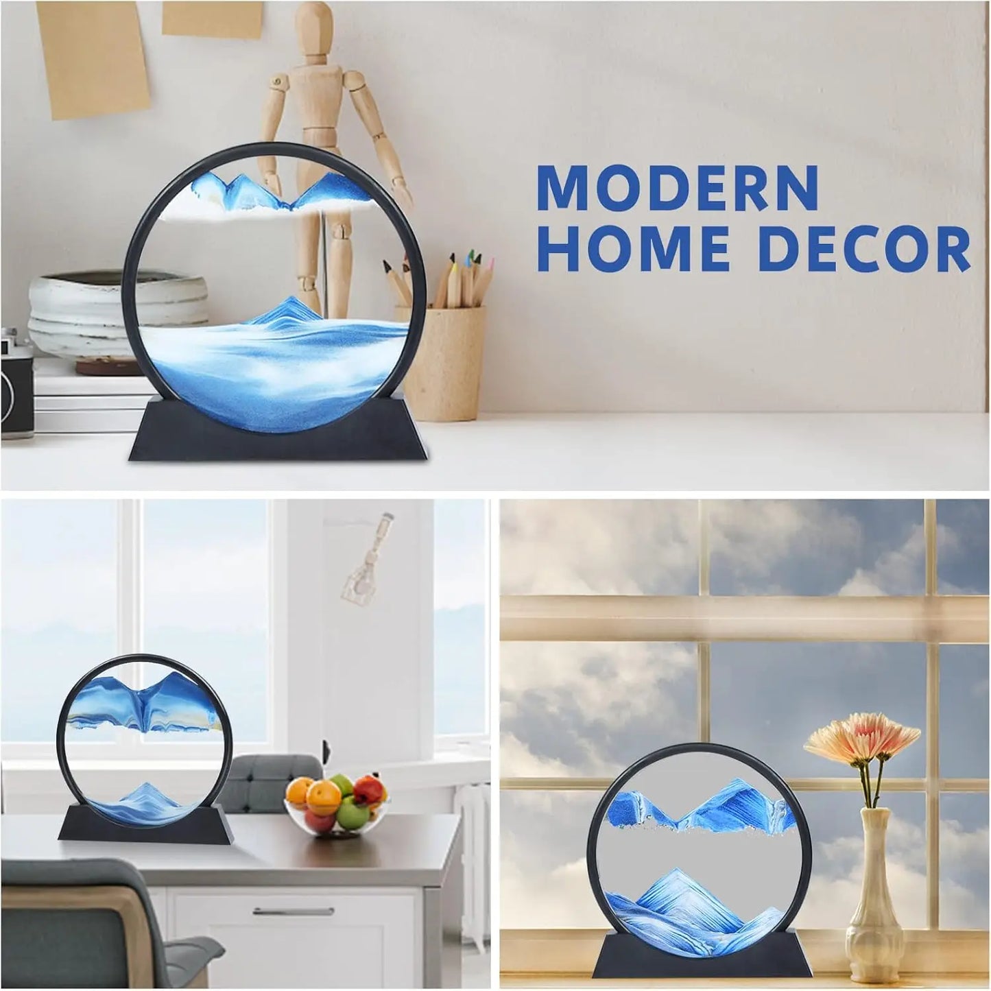 3D Hourglass Quicksand Moving Sand Art Picture Round Glass Deep Sea
