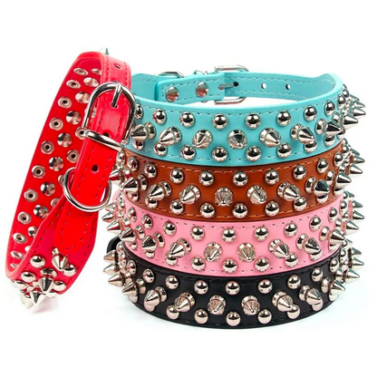Adjustable Leather Pet Dog collar Neck Strap Supplies PU Leather Punk