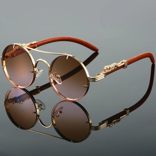KAMMPT Vintage Round Sunglasses Men Fashion Double Bridge Multicolor
