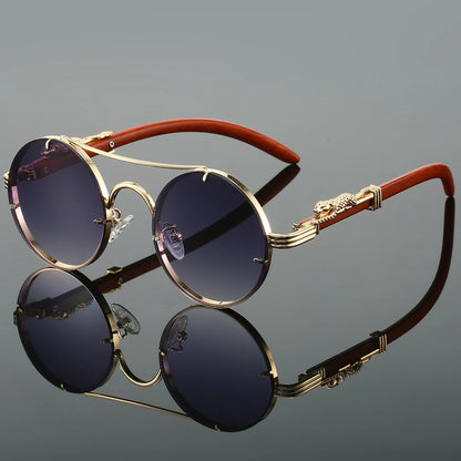KAMMPT Vintage Round Sunglasses Men Fashion Double Bridge Multicolor