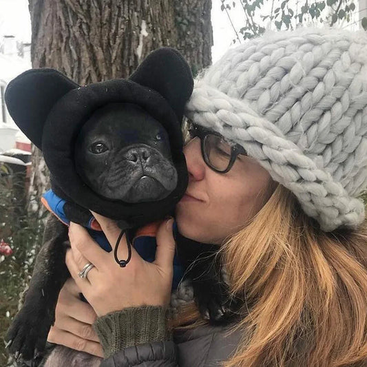 Cute Dog's Fleece Bat Hat Soft Warm Adjustable French Bulldogs Winter